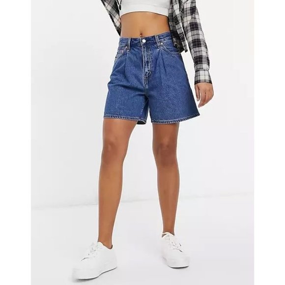 Levi's Pleated Ribcage Denim Shorts Ultra High Rise Waisted Preppy Now And Then - Picture 5 of 15